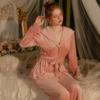 Women's Velvet Pajamas Set Sexy Hooded Bathrobe Kimono Pants Set Autumn and Winter Pajamas Sweet Homewear Pajamas