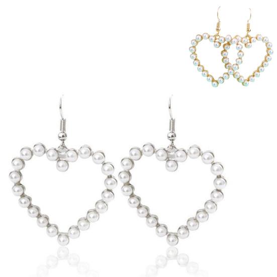 1 пара серег-крючков в форме сердца с подвеской из искусственного жемчуга, ювелирные изделия, изысканные висячие серьги
