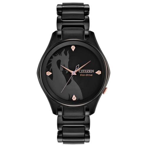 Citizen Eco-Drive Maleficent EM0595-51W Women's Analog Solar Watch, Black and Rose Gold, Overseas Model