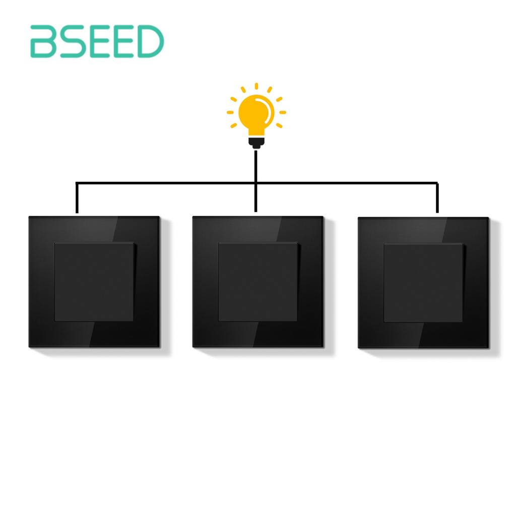 BSEED Механические выключатели света 1 клавиша, 3-позиционные, для лестницы, прихожей, коридора, 10А, стеклянная рамка, 1/3 шт., 86 мм*86 мм, серия E