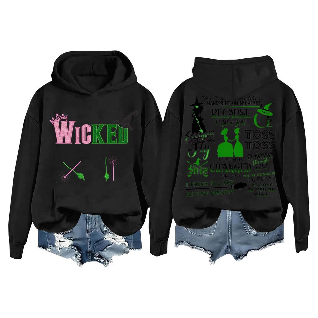 Женская повседневная толстовка с капюшоном и принтом ведьмы с длинными рукавами