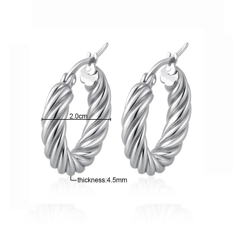 Classic Fashion Round Stainless Steel Twist Hoop Earrings For Women 4.5mm Thick Ear Buckle Gold Silver Color Earrings Jewelry
