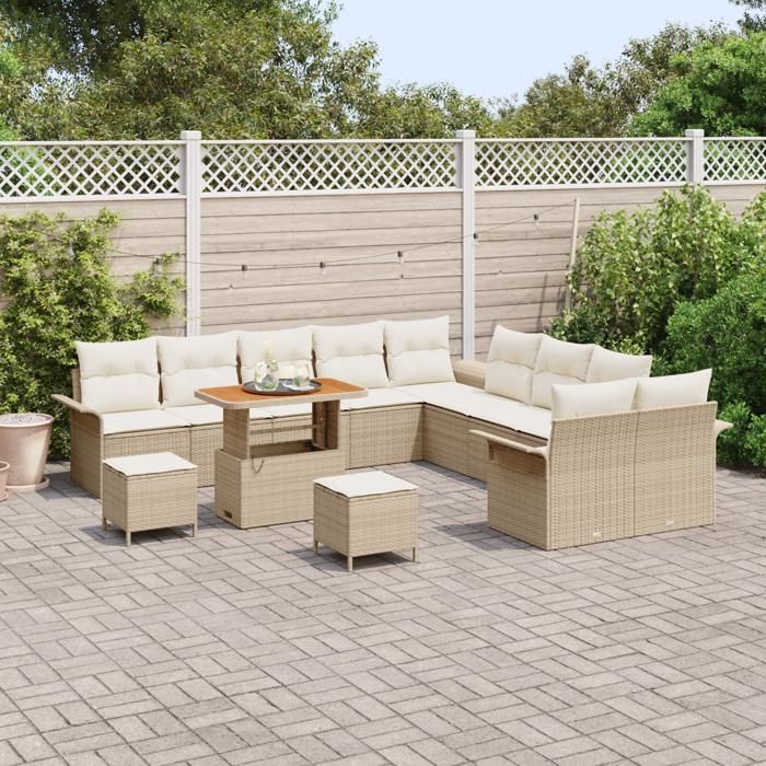 VidaXL Ensemble de canapé de jardin 13 pcs Beige polyrotin, Mobilier moderne pour jardin et terrasse, salon extérieur 3362196