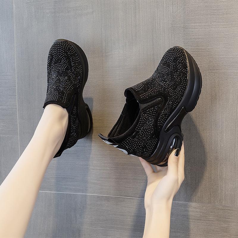 Женская обувь 2025 Весна Осень Новые Повседневные Кроссовки на Высоком Каблуке Женские Спортивные Кроссовки с Толстой Подошвой Water Diamond Air Cushion Кроссовки