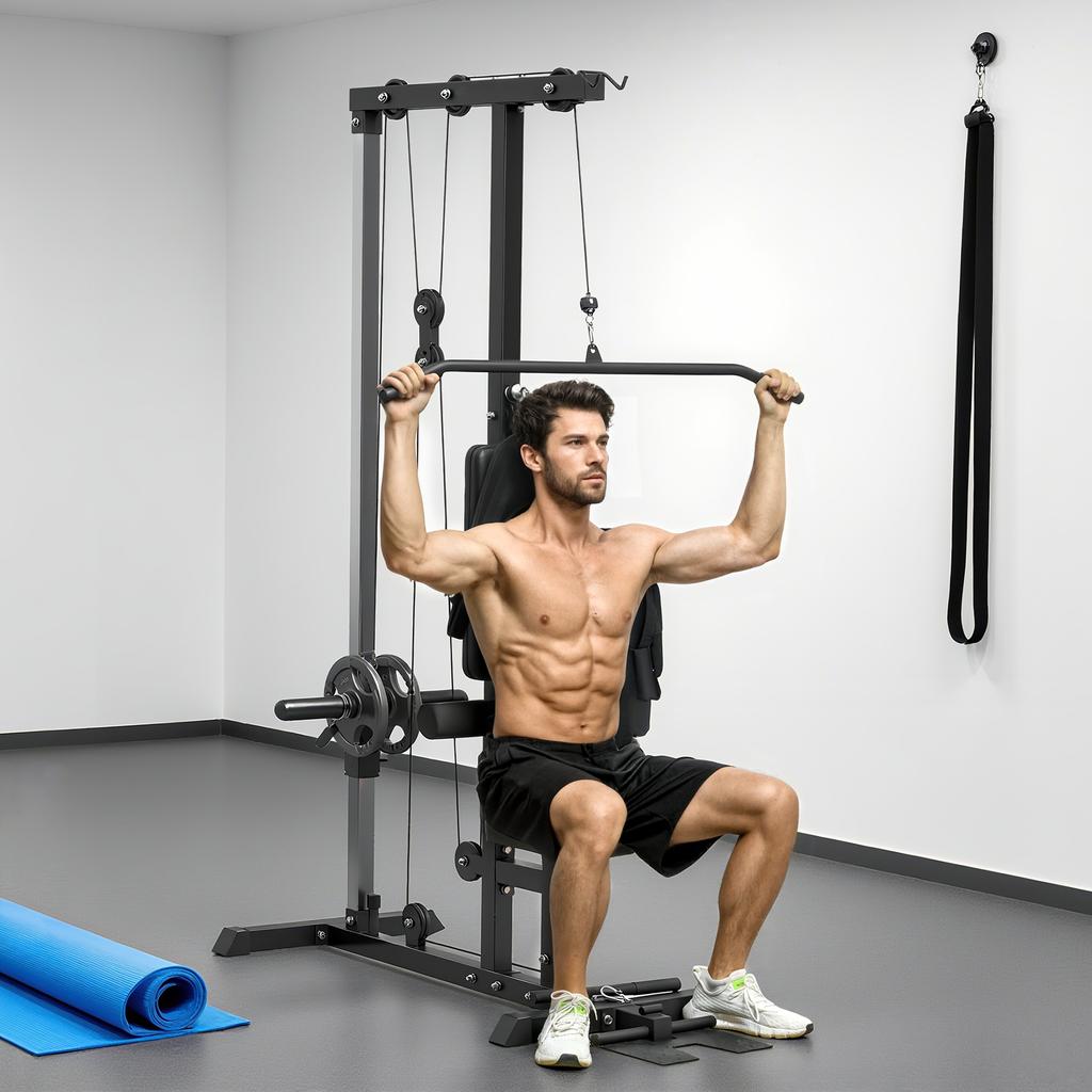 Pull Up Station, Power Cage with Adjustable Seat, for Home Gym - Black