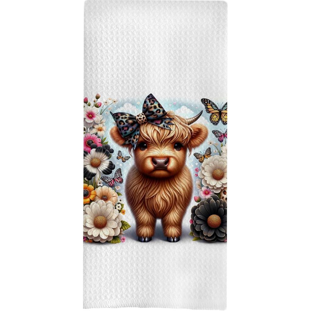 Highland Cow Bathroom Kitchen Towels - Hello Sweet Cheeks Western Bathroom Kitchen Decor,Farmhouse Western Cow Decorative Hand Towels 16x24, Funny