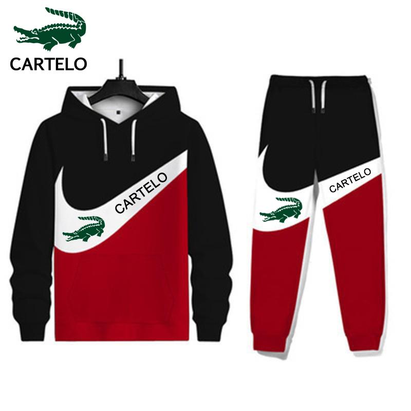 CARTELO Новинка 2024 года, весенне-осенний мужской и женский костюм с капюшоном с 3D принтом + костюм с длинными рукавами для отдыха