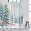 Зимний лесной пейзаж Шторки для душа Кедр Красные ягоды Акварельное искусство Снежный пейзаж Тканевая занавеска для ванной комнаты Декор с крючками