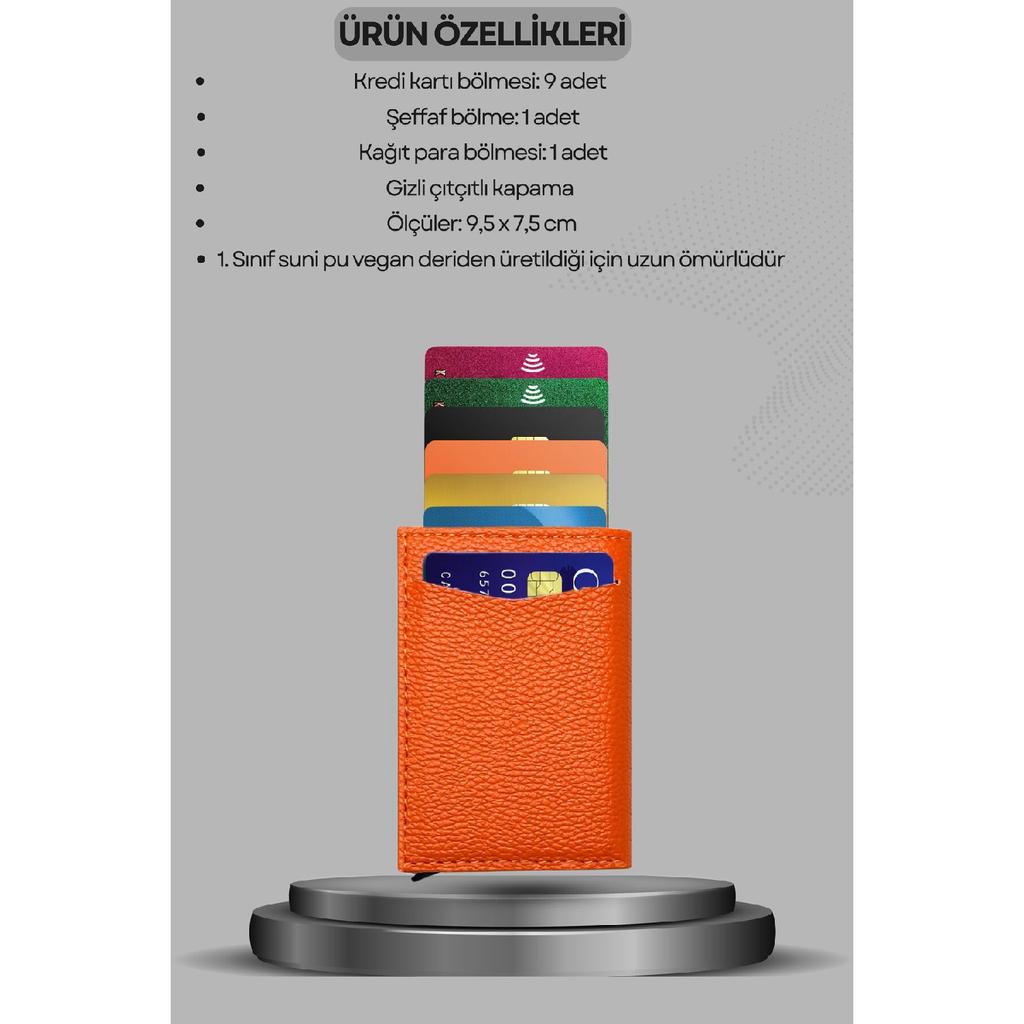 Оранжевый кошелек из веганской кожи унисекс с отделением для денег и держателем для карт с автоматическим механизмом. Подарочный пакет для портфолио?