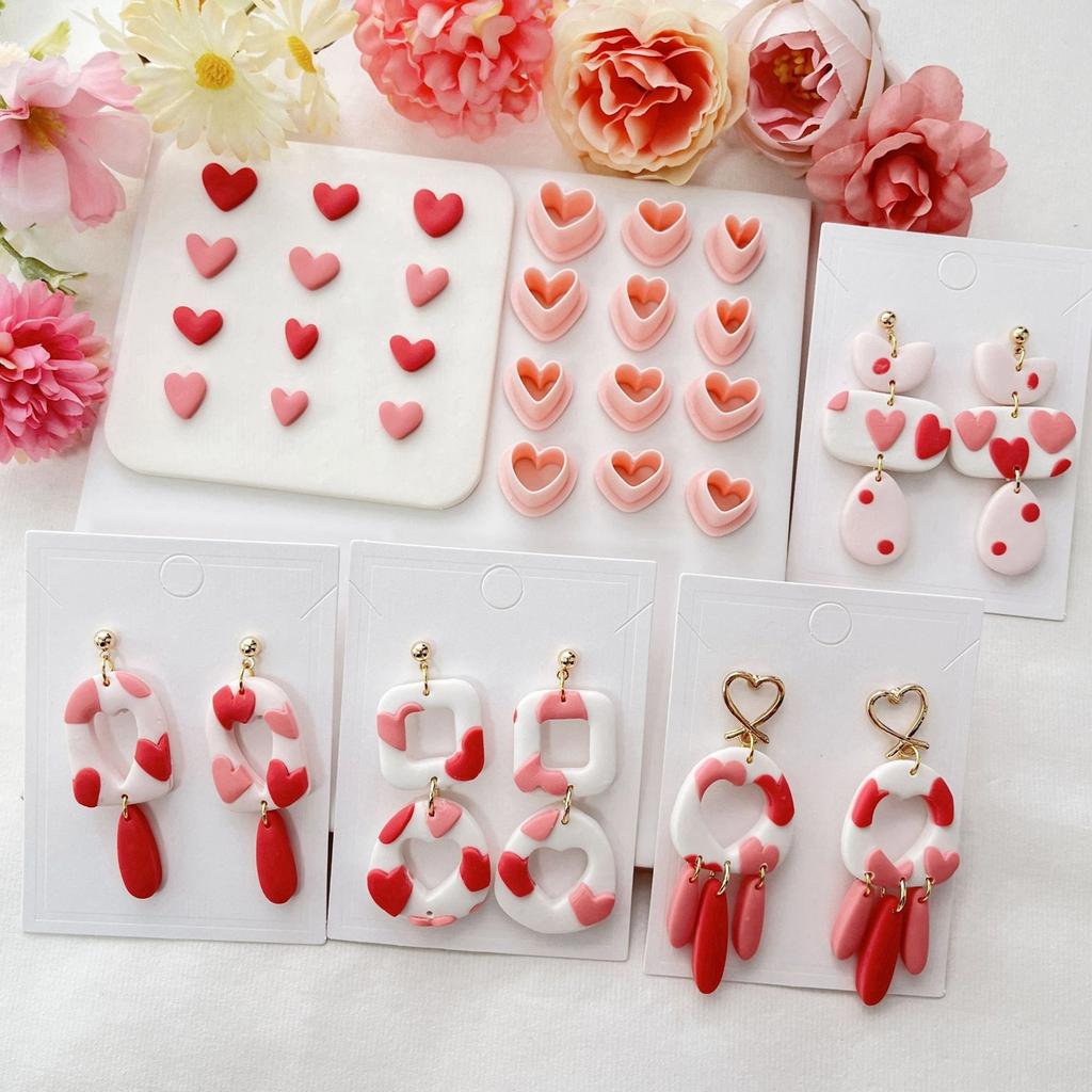 Set of 12 Multipurpose Small Heart Polymer Clay Cutters Valentines Day Jewelry Making Set for Earrings and Necklaces