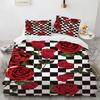 3D Печать Черно-Белая Клетка Цветок Красная Роза Дизайнерское Постельное Белье Праздничный Цвет Спальня Комплект Одеяла Покрывало Для Дня Святого Валентина Свадеб