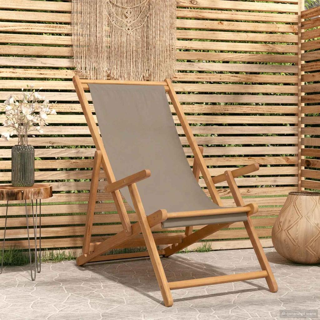 Folding Beach Chair Taupe Solid Teak Wood