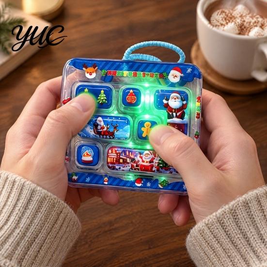 Интерактивная пластиковая игрушка Рождественская 7-клавишная клавиатура-брелок Fidget, Мини-игра со световыми эффектами, Портативный обучающий сенсорный инструмент, Снятие стресса, Подарок в носок