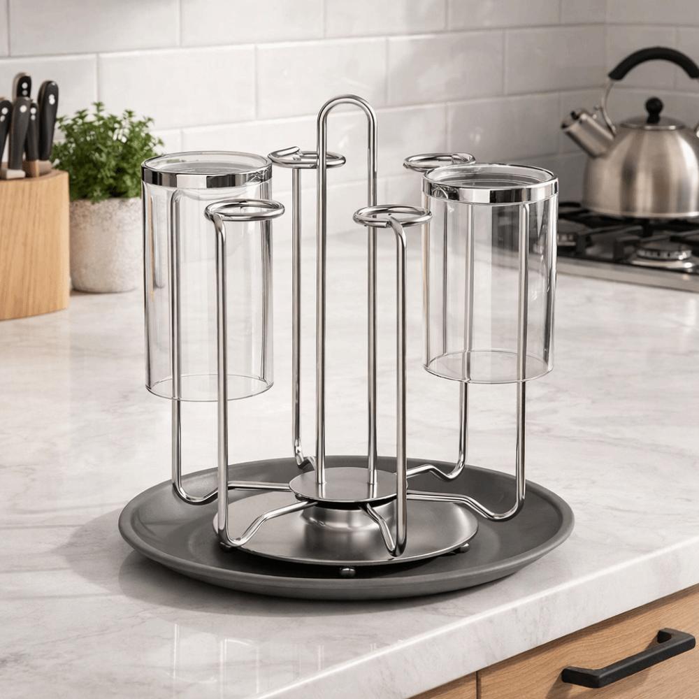 Upside-Down Cup Drying Rack Large Capacity Glass Cup Storage Rack Rotating Cup Holder  Kitchen