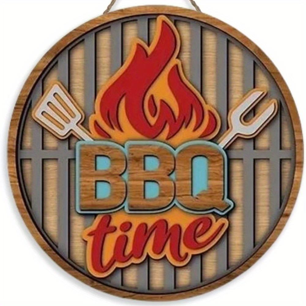 1 шт. 2d плоский круглый деревянный знак для зоны барбекю - 20 см, декоративная доска для вечеринки на открытом воздухе в стиле ретро с изображением папы-барбекю, слоган с правилами барбекю в стиле ретро, украшение для дома и гаража