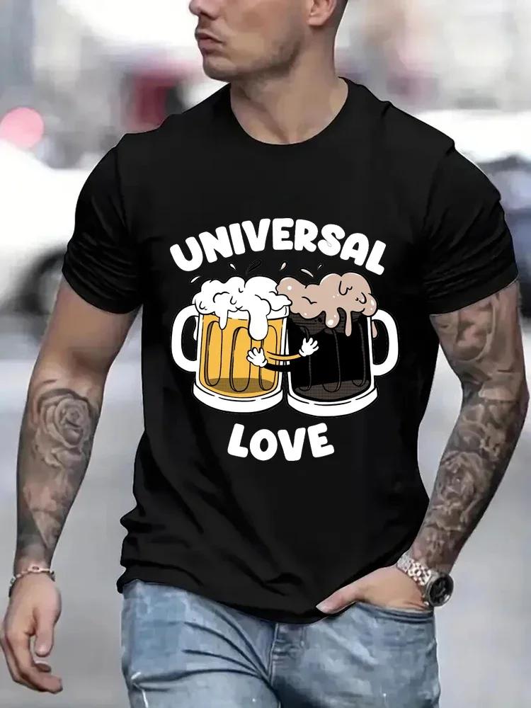Universal Love Funny Beer Print Men T-Shirts Breathable Tee Clothes Summer Streetwear Oversized T-shirts Loose Short Sleeve Tops