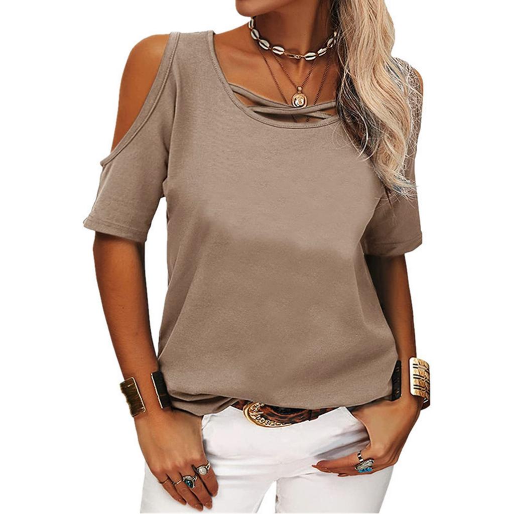 Ladies Off Shoulder Tops Summer Basic Casual T-shirts
