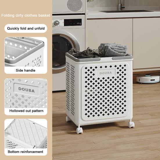 Foldable Laundry Basket with Wheels Large Capacity Hollow Breathable Rolling Laundry Basket Dirty