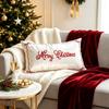 Christmas Embroidered Pillow Cover Red White Solid Color Bow Decorative Throw Case Living Room Sofa