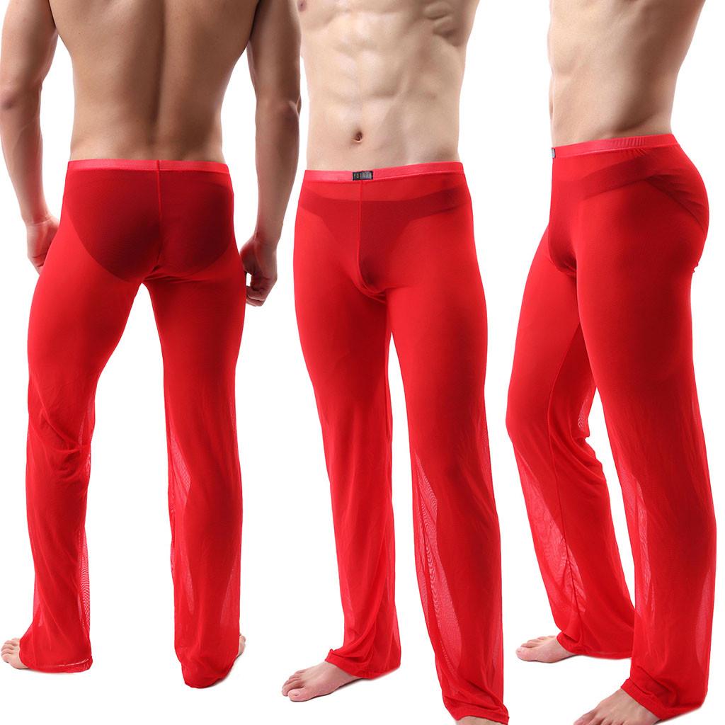 Men Mesh Long Pants Underpants Sheer Trouser Soft Thin Mesh Lingerie