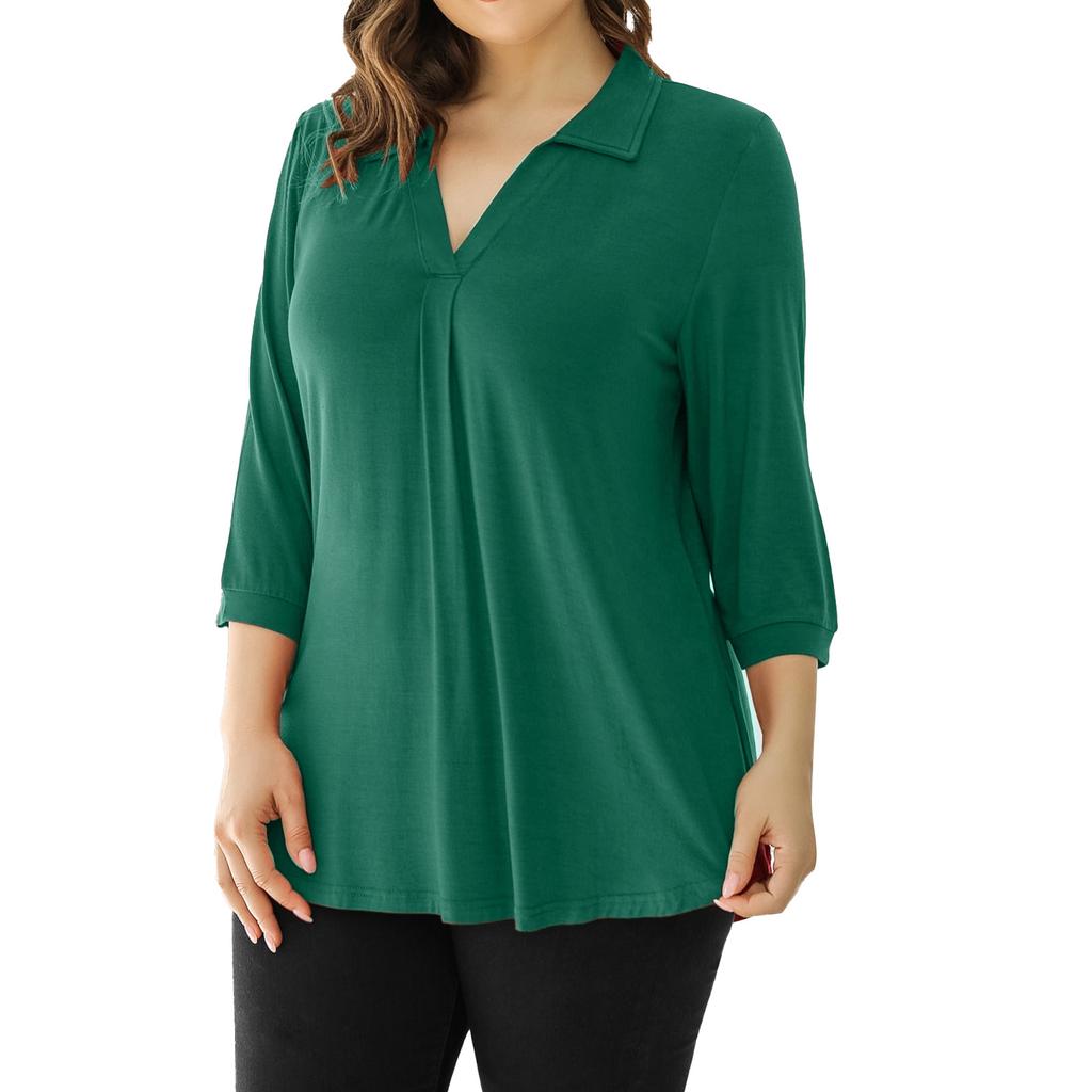 Women's Summer Chiffon Loose 7-quarter Sleeve V-neck Plus Size Shirt