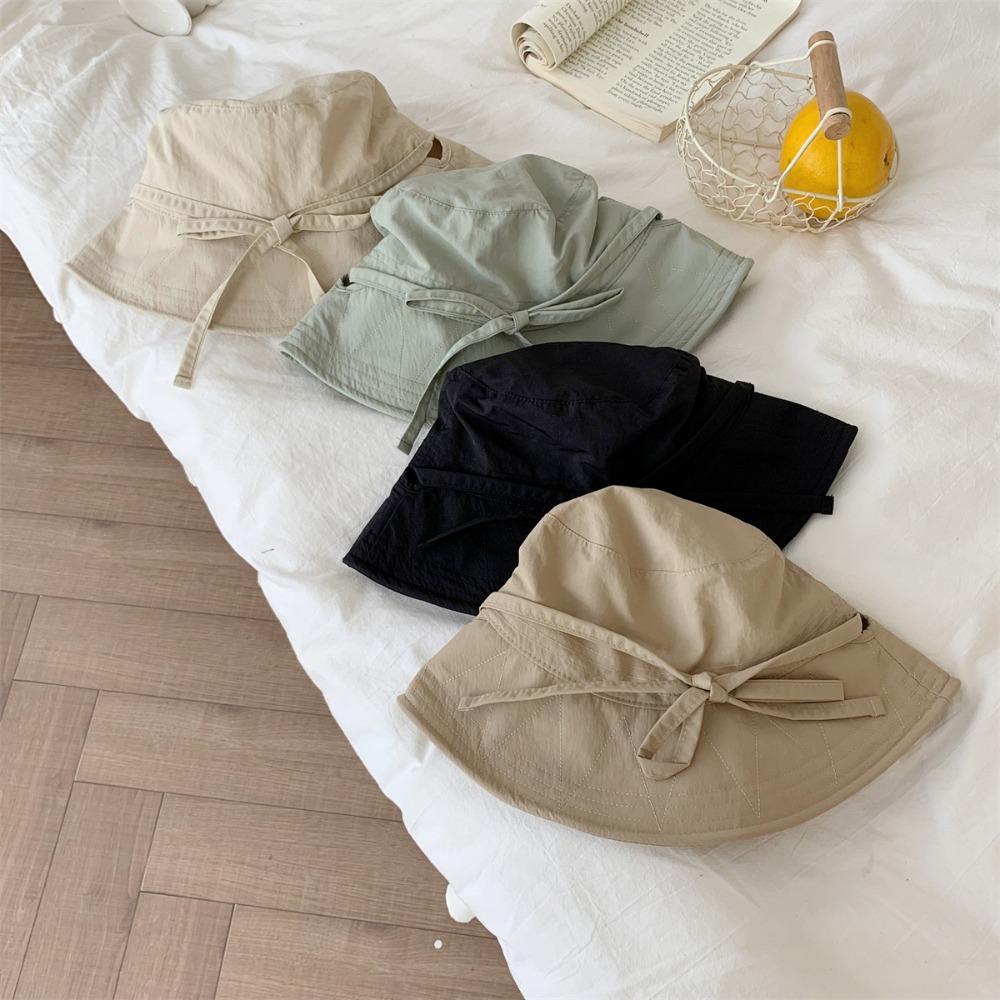 Ins Windbreak Rope Fisherman Hat Thin Solid Color Sunscreen Hat Lace-up Tie Bucket Cap Summer