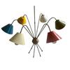 Mid-Century Modern Sputnik Chandelier 6-Light Brass Ceiling Fixture Colorful Shades Retro Hanging Light for Living, Dining Room