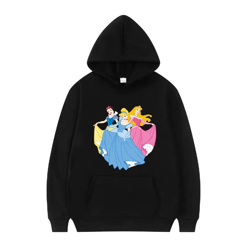 Disney Princess Pattern Woman Fashion Sporty Loose Black Spring Tops Clothes Pullovers Ladies Cheap Y2k Hoodies Men Sweatshirts