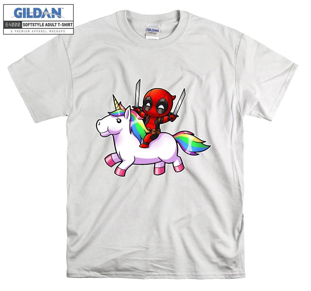 Deadpool Riding a Unicorn Rainbow T-Shirt Mens Womens Tees Top T Shirt Mens Womens Tees Top Men Women Unisex Tshirt 924