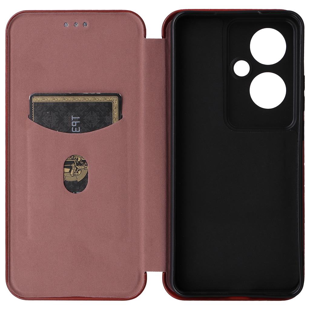 Чехол-книжка для телефона Oppo Reno11 F 5G с магнитом, текстурой карбонового волокна, из кожи, с полной защитой
