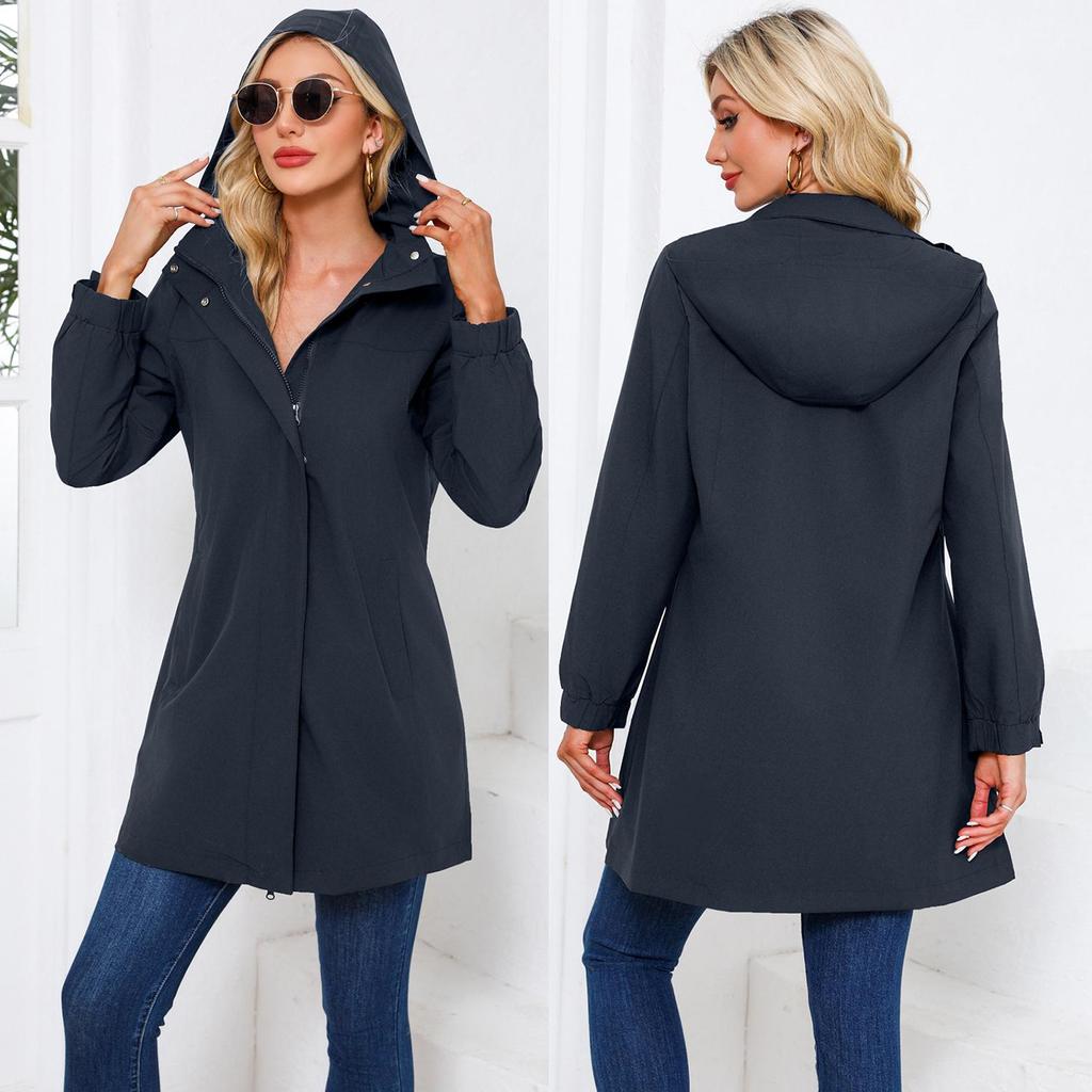 Женские тренчи, пальто, длинные рукава, съемные куртки с капюшоном, ветровка с защитой от брызг, осенне-весенняя тонкая верхняя одежда