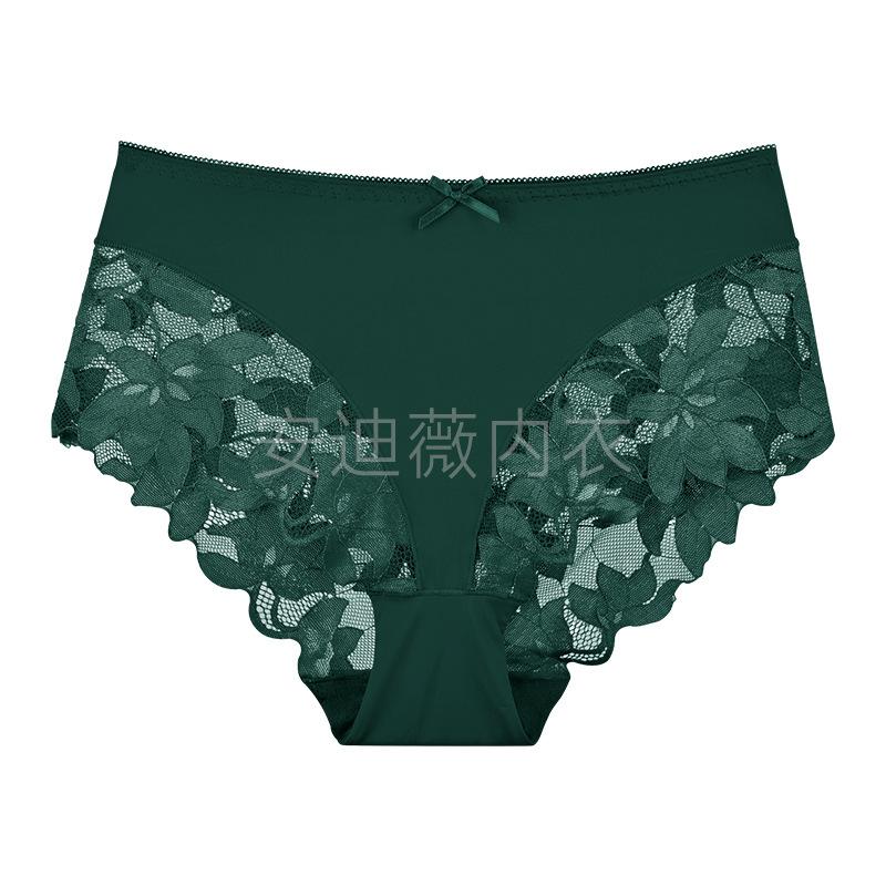 Women Mid Waist Large Size Solid Lace Mesh Patchwork Sexy Breathable Hip Lifting Panties