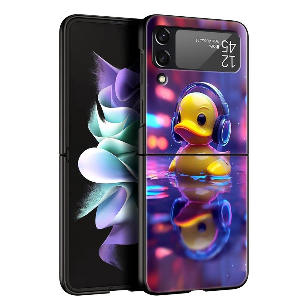 Мультяшная утка Жесткий ПК чехол для телефона для Samsung Galaxy Z Flip 7 6 5 4 Черная крышка для Galaxy Z Flip 3 Складной корпус Fundas Capa Сумка
