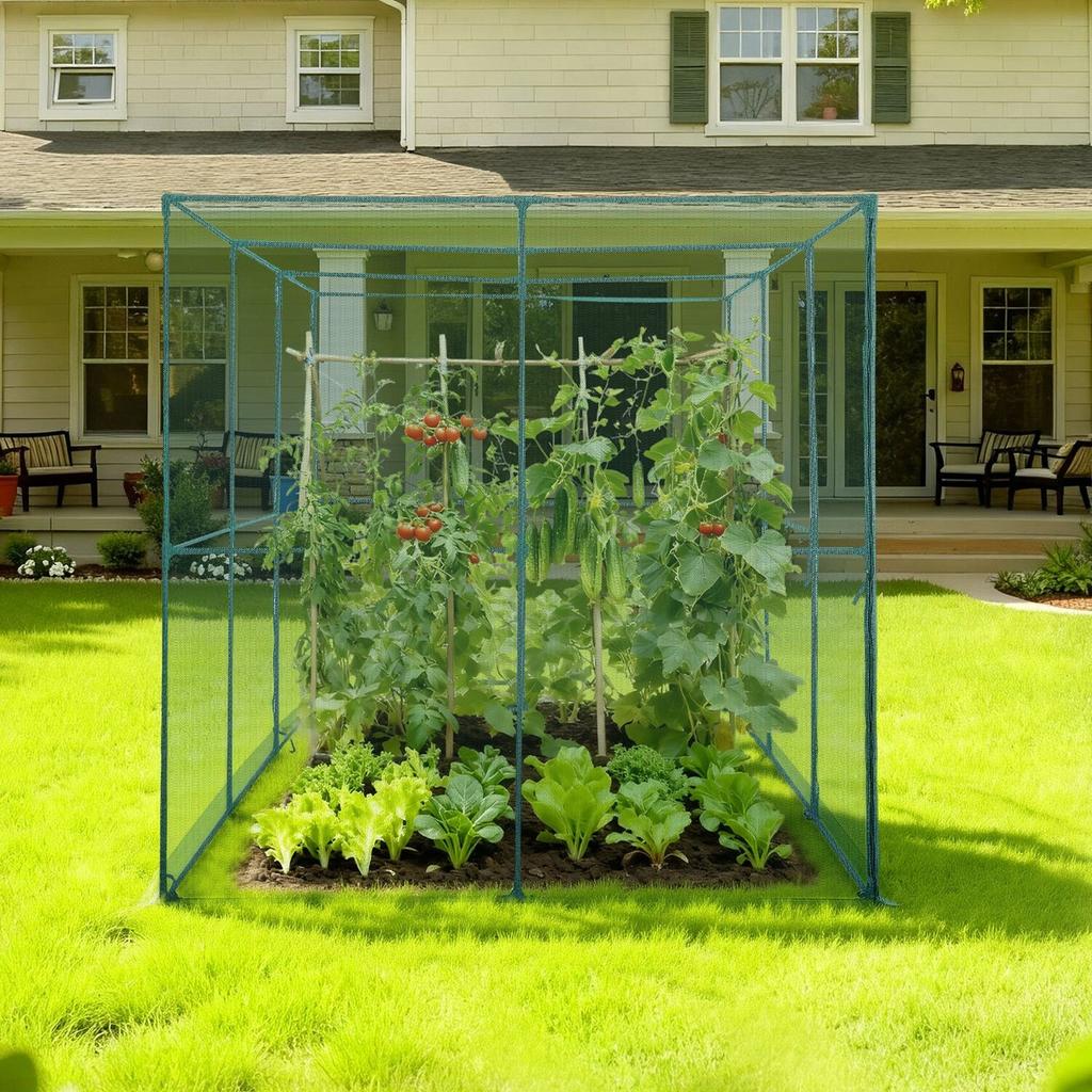 Crop Cage, 2.9 x 1.94 x 1.94 m Plant Protection Tent with Zippered Door, Wind-Resistant Tall Crop Cage, Easy to Install, Outdoor Raised Bed Cover,