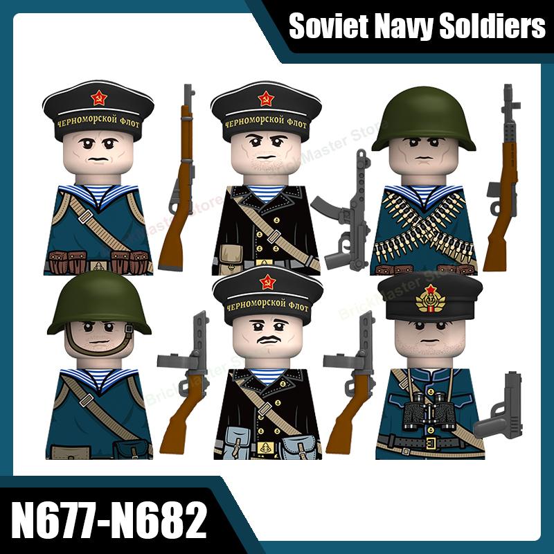 Вторая Мировая Война Военные Советская Морская Пехота Армия Фигурки Солдат Строительные Блоки Командир Морской Пехоты Шляпа Флаг Пистолет Аксессуары Кирпичики Игрушка Подарок