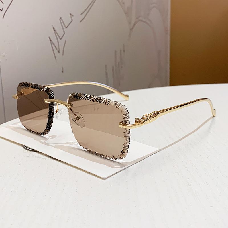 Vintage Rimless Square Sunglasses Women For Men Luxury Brand Designer Sun Glasses Punk Popular Metal Diamond Cutting Shades