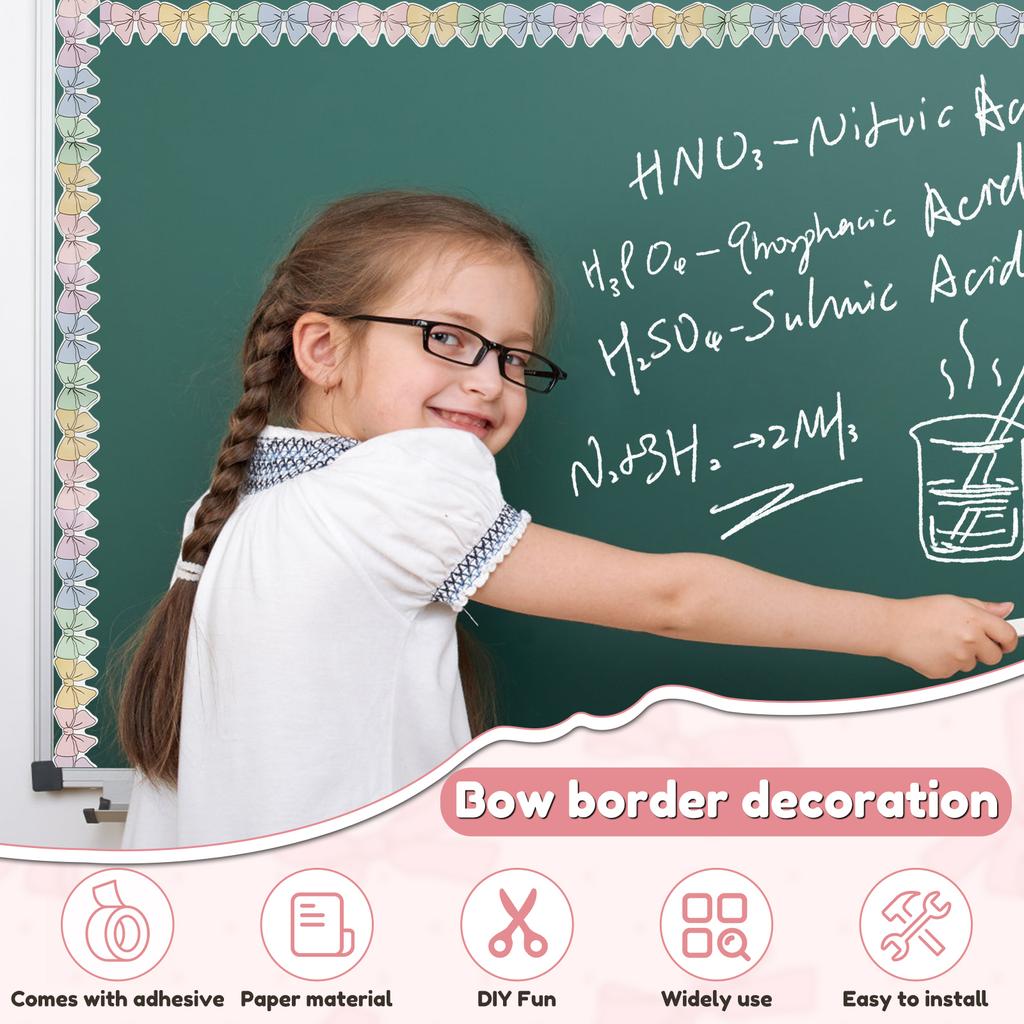 10M Bow Bulletin Board Border Decorative Bulletin Board Trim for Chalkboard Wall Office Classroom Home Window Party Decoration