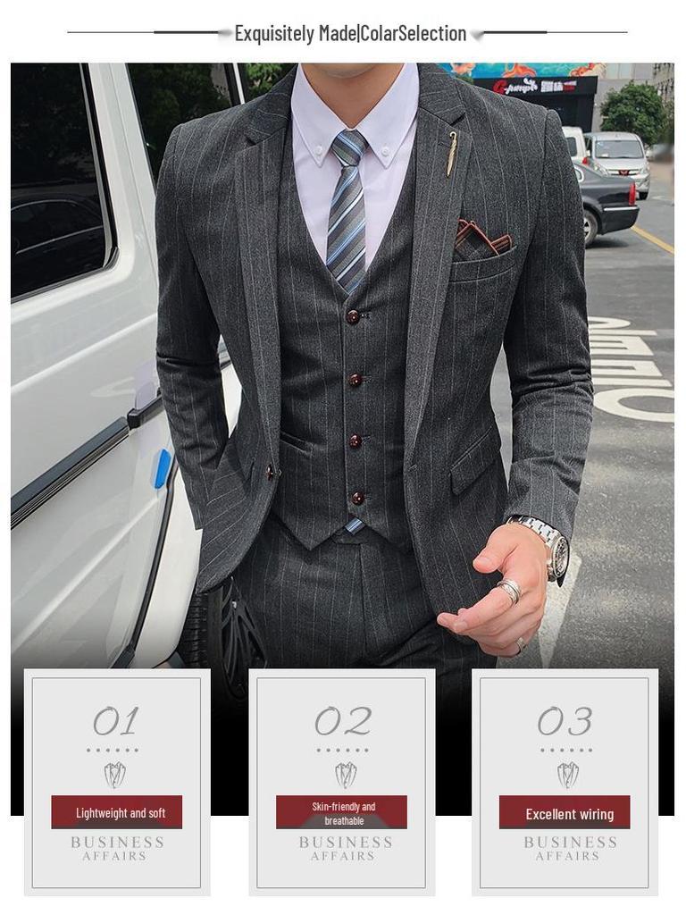 Men's Autumn/Winter Three-Piece Suit Set SJT9823-P265: Elegant Gentleman Style Suit.