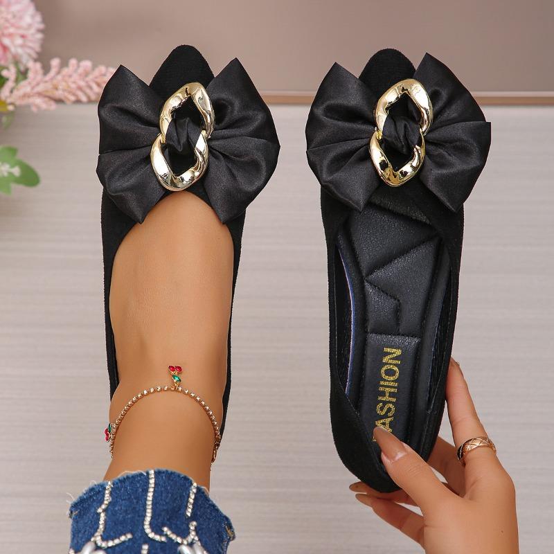 Fashion 2025 Summer New Women's Bow Tie Flat Shoes Soft Sole Pointed Toe Slip-On Flats for Women Outdoor Daily Plus Size Casual Shoes