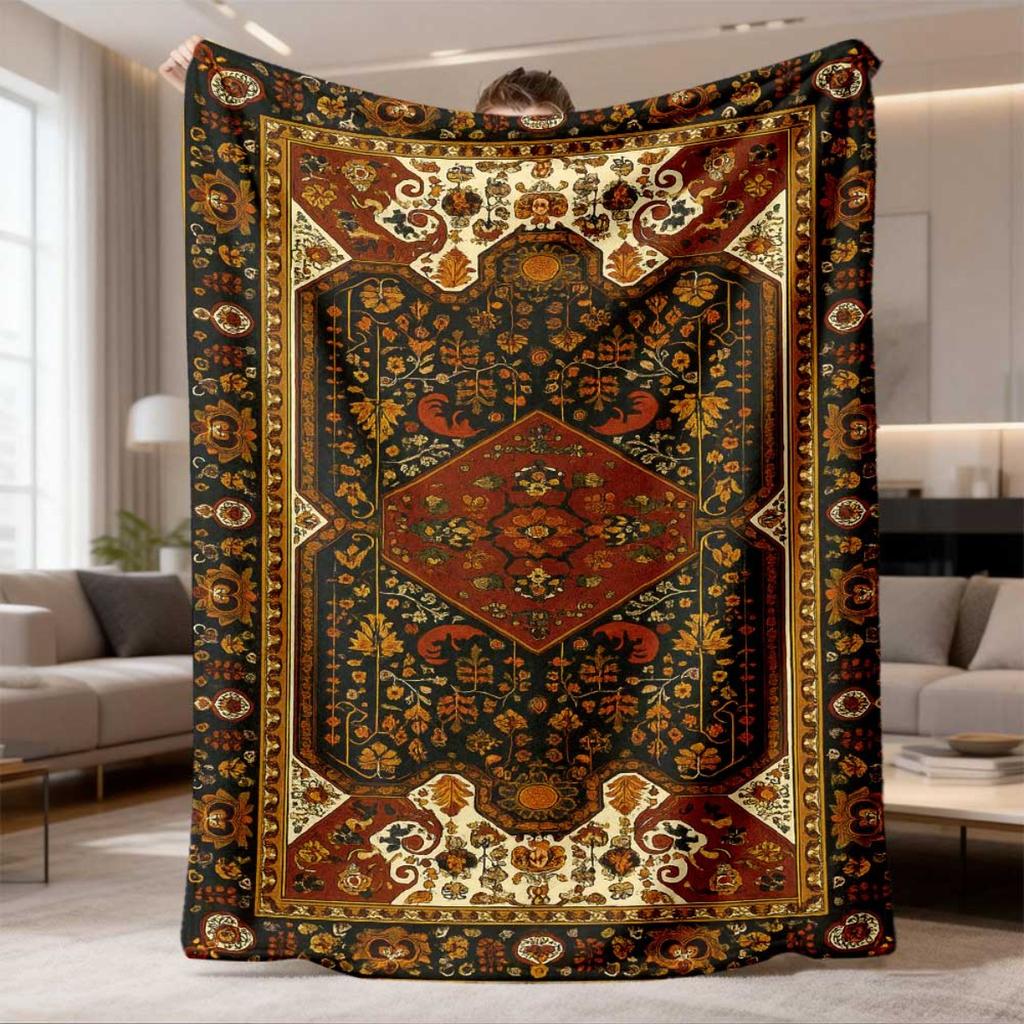 2026 New Arrival Flannel Blanket 1pc Cozy Boho Chic Red Floral & Animal Print Flannel Throw Blanket - Soft, Warm, And Versatile for All Seasons - Perf