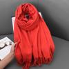 Scarf Women'S Solid Color Medium And Long Fringed Shawl Back Pattern Cold-Proof And Warm Versatile Couple Student Scarf