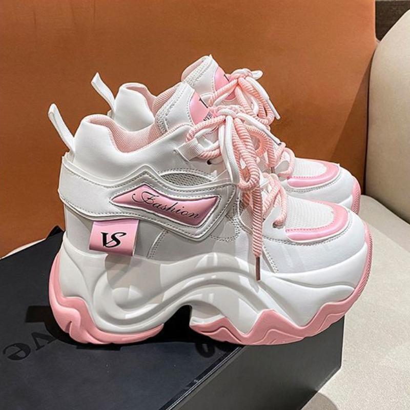 Women High Platform Leather Sneakers New Shoes 10CM Thick Sole Casual Shoes Chunky Dad Sports Sneakers