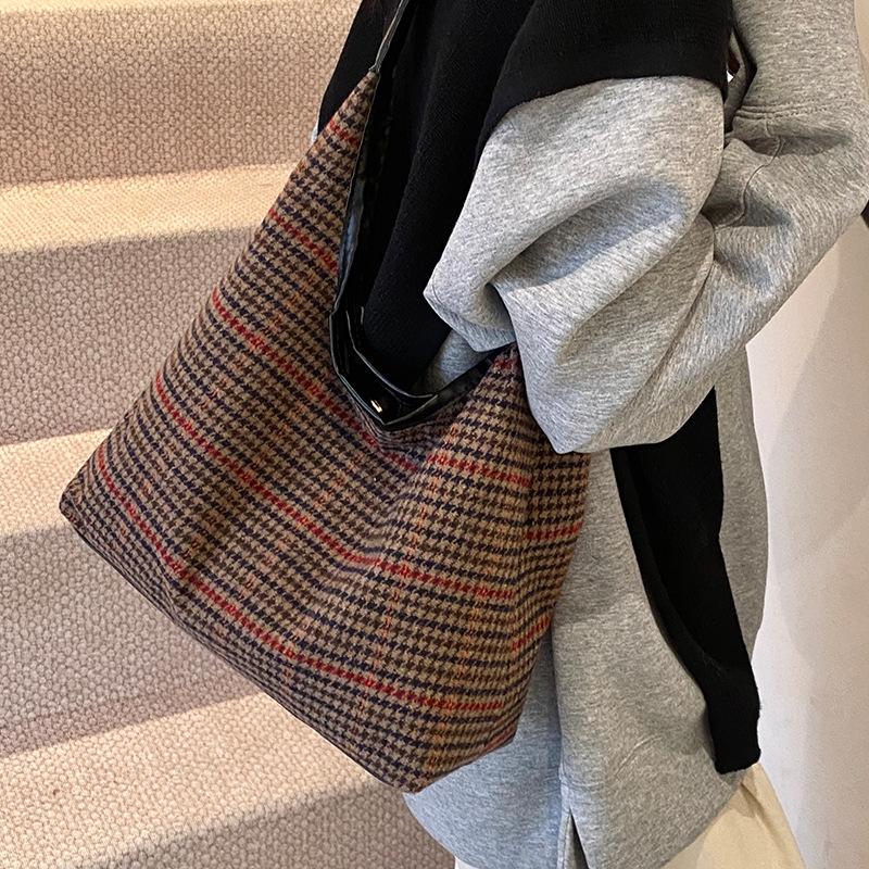 Большая вместительная сумка через плечо в клетку для женщин, новая повседневная универсальная сумка для покупок в клетку для работы, поездок на работу, сумка для игрушек
