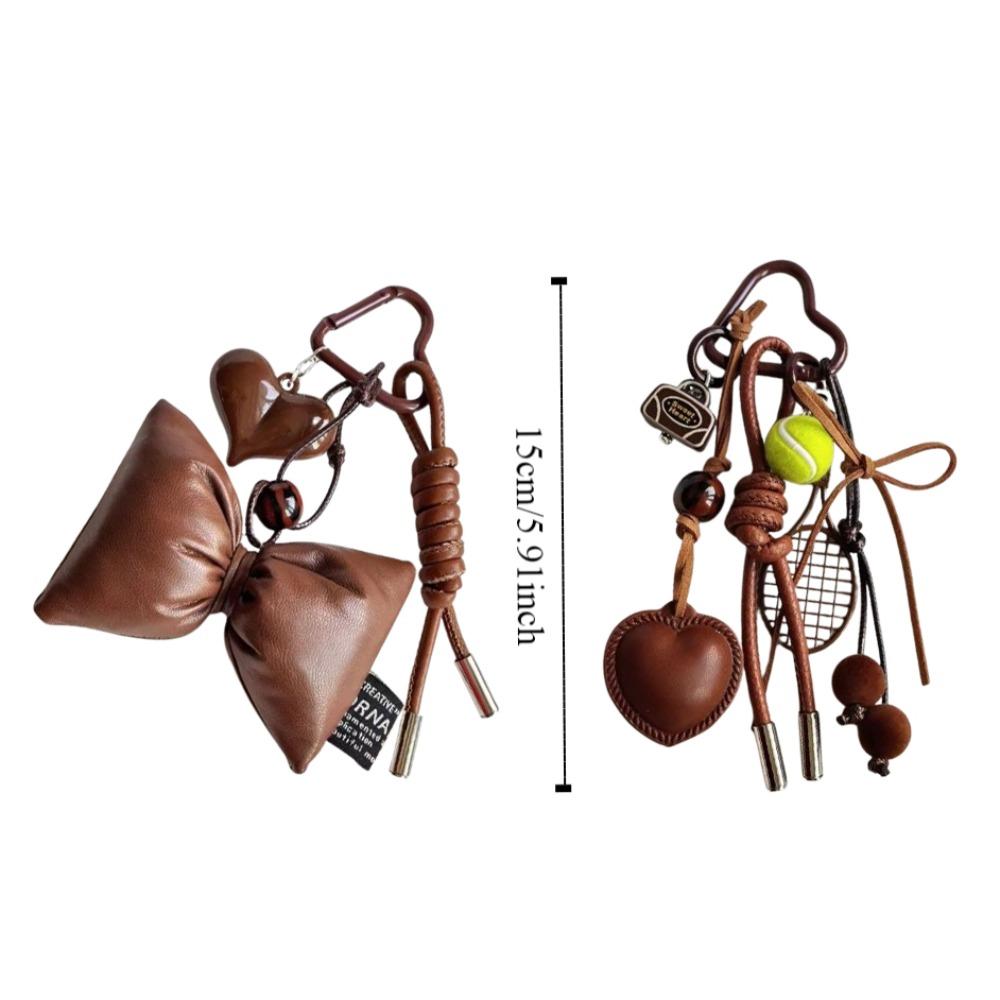 Backpack Decor Brown Bow Heart Bag Pendant Leather Korean Charm Rope Keyring Key Holder
