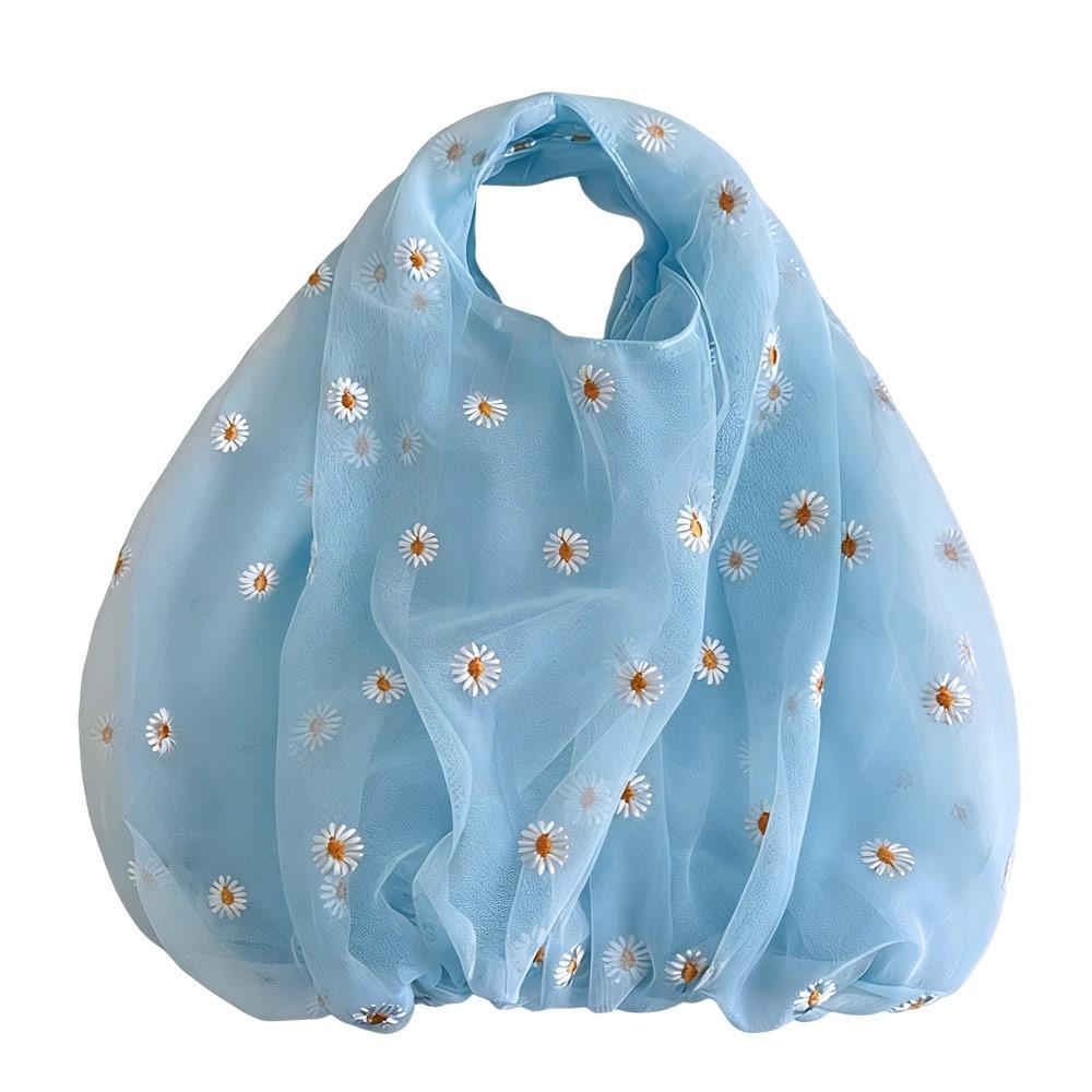 Organza Material Flower Embroidery Hand Bag Daisy Embroidery Small Size Mesh Shopping Bags Single Shoulder Mesh Cloth