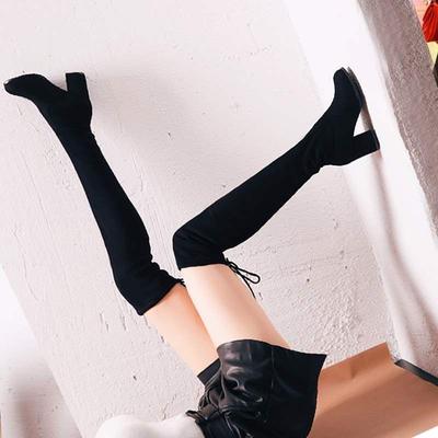 Сапоги выше колена Сапоги на высоком каблуке Сапоги на толстом каблуке Эластичные высокие сапоги Женские сапоги Сапоги выше колена Хлопковые сапоги Круглый носок 2025 Зима