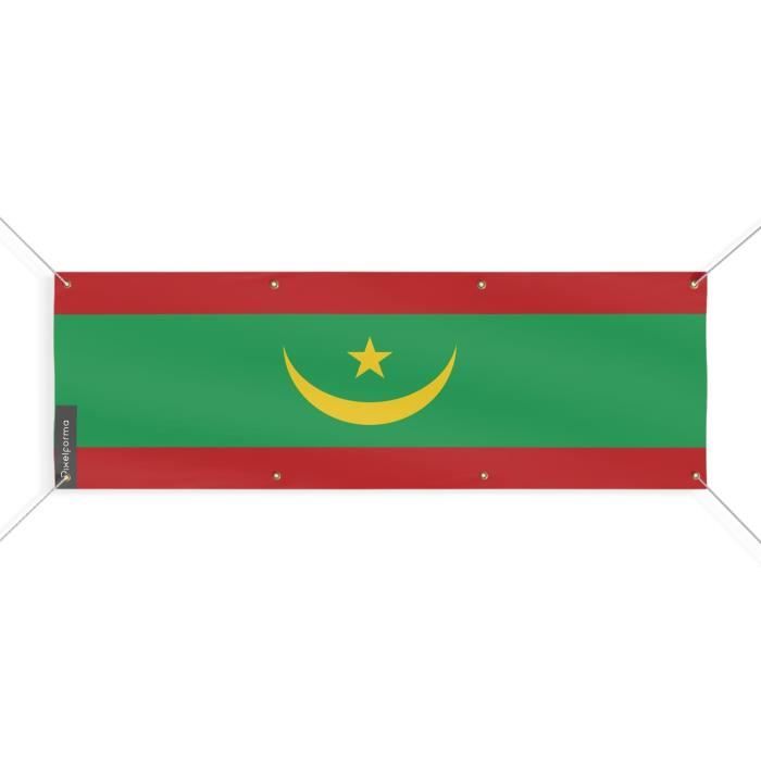 Bannière Drapeau De La Mauritanie 8 Oeillets 110x330 Cm