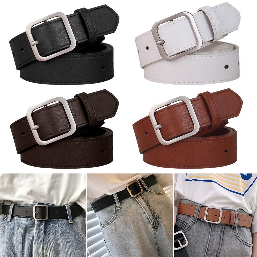 All-match Vintage Casual Pants Bands Square Buckle Waistband Ladies Dress Belts PU Leather Belt