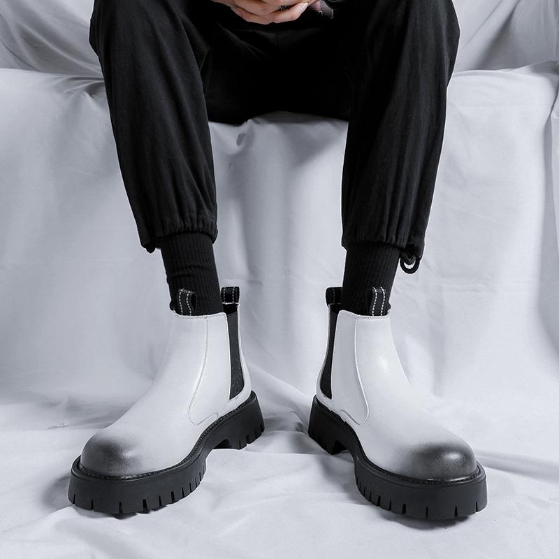 Зимние ботинки класса люкс, белые, с острым носком, на платформе, ботинки челси, мужские кожаные, большие, 38-46, высококачественные мотоциклетные ботинки