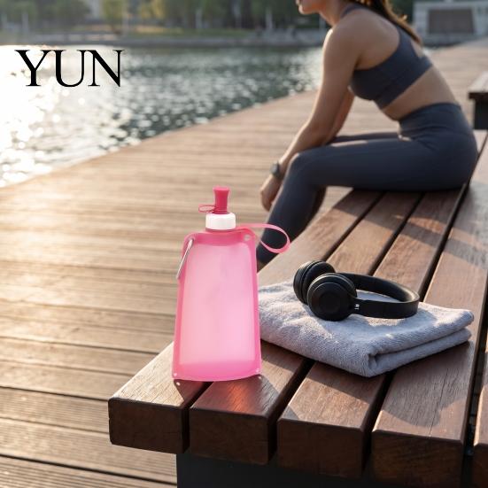 Collapsible Water Bottle 500ML Silicone Bottle, Portable Folding Drinking Bag, Container Pouch with Lanyard for Outdoor Hiking Cycling Climbing
